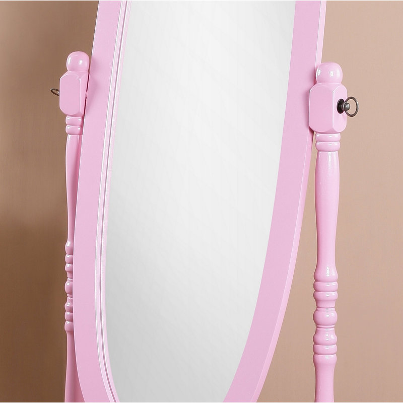 Traditional Queen Anna Style Wood Floor Cheval Mirror, Pink Finish, Pink