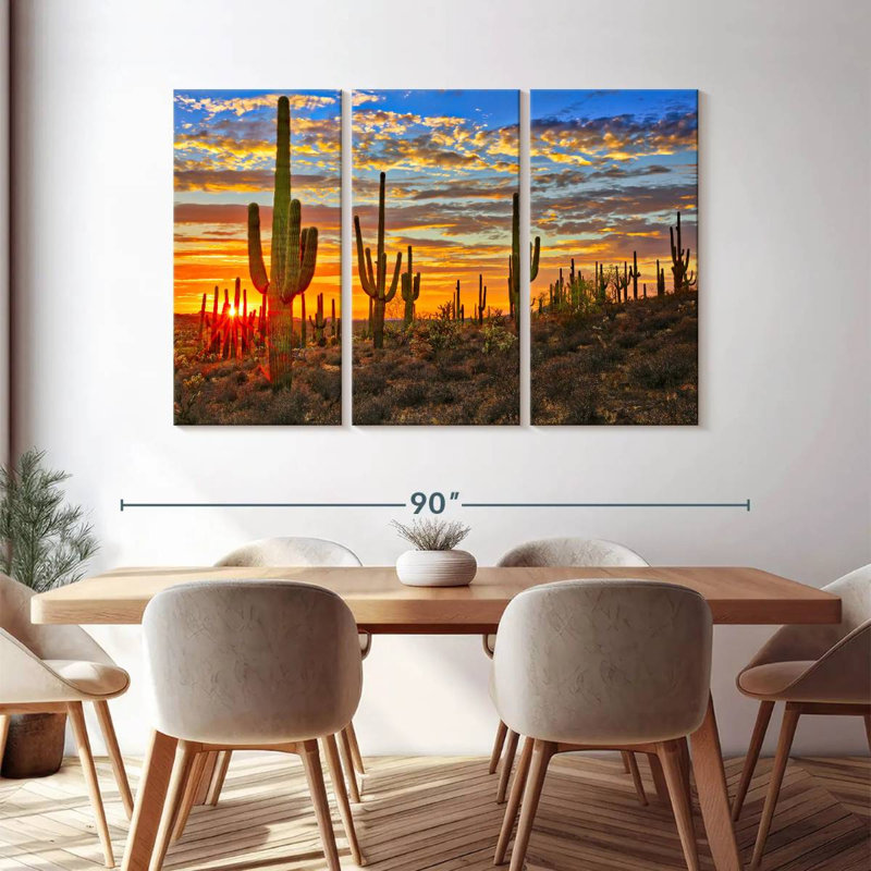 " Sunset Cactus " 3 - Pieces, 48" H x 74" W x 1.25" D
