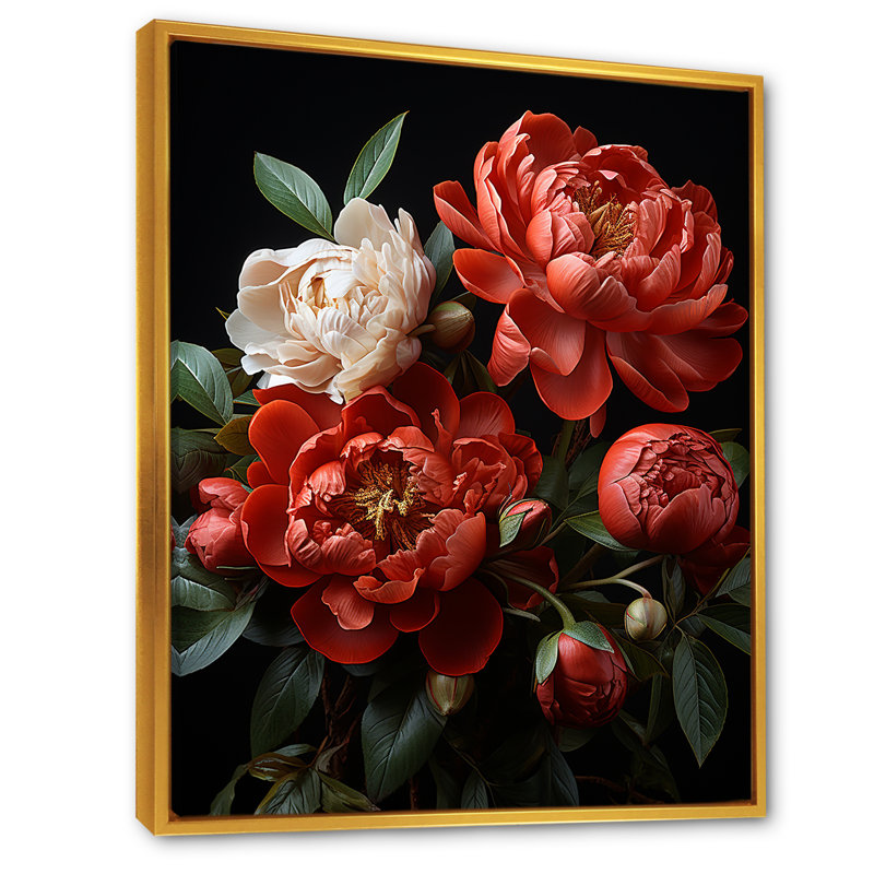 «Blossoms Of Serenity Peony IV» sur toile, H 44 po x l 34 po x P 1,5 po, Cadre flottant doré