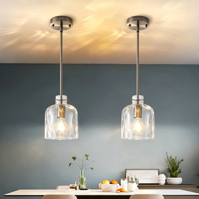 Luminaire suspendu 1 lumière à abat-jour en verre martelé 1 lumière