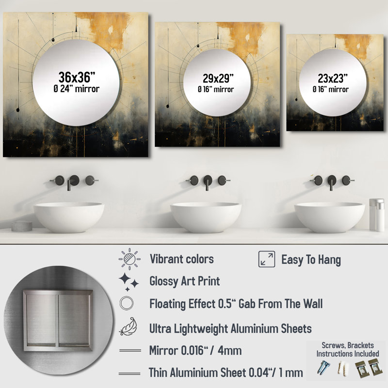 Giano - Grand miroir carré abstrait pour décoration murale, 29 po x 29 po