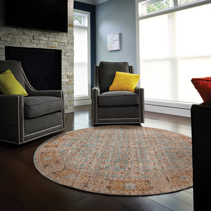 Tapis d'intérieur rétro à tissage plat Botolphus, Rond 6 pi 7 po