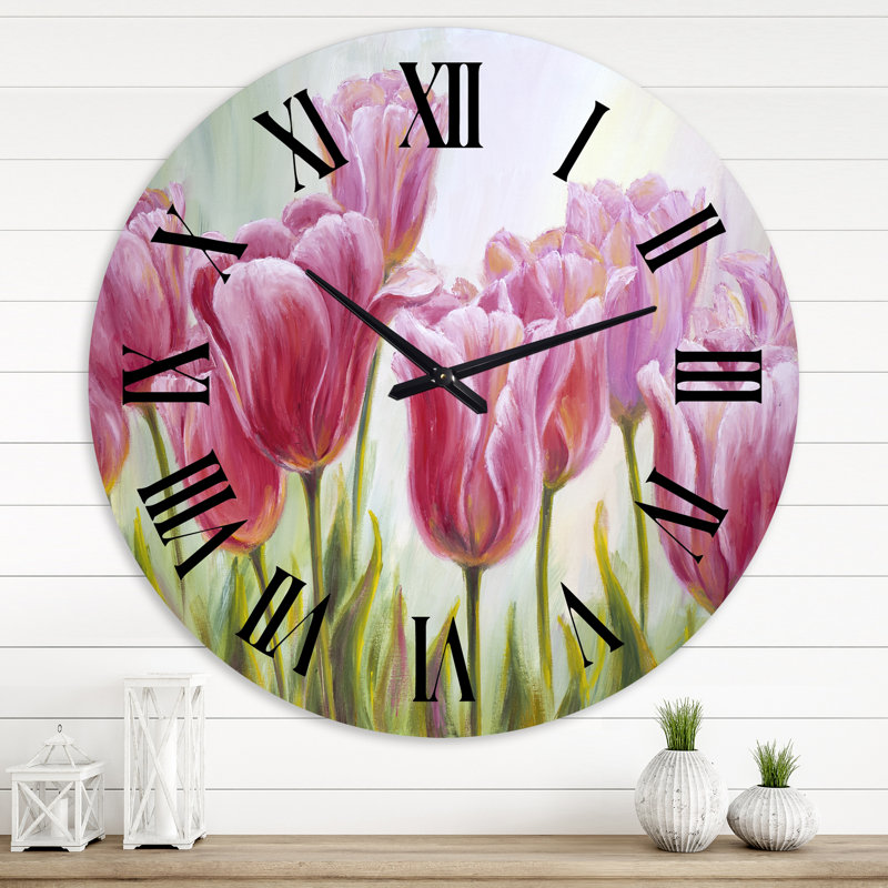 Tulips Flowers Blossoming - Traditional wall clock, Large