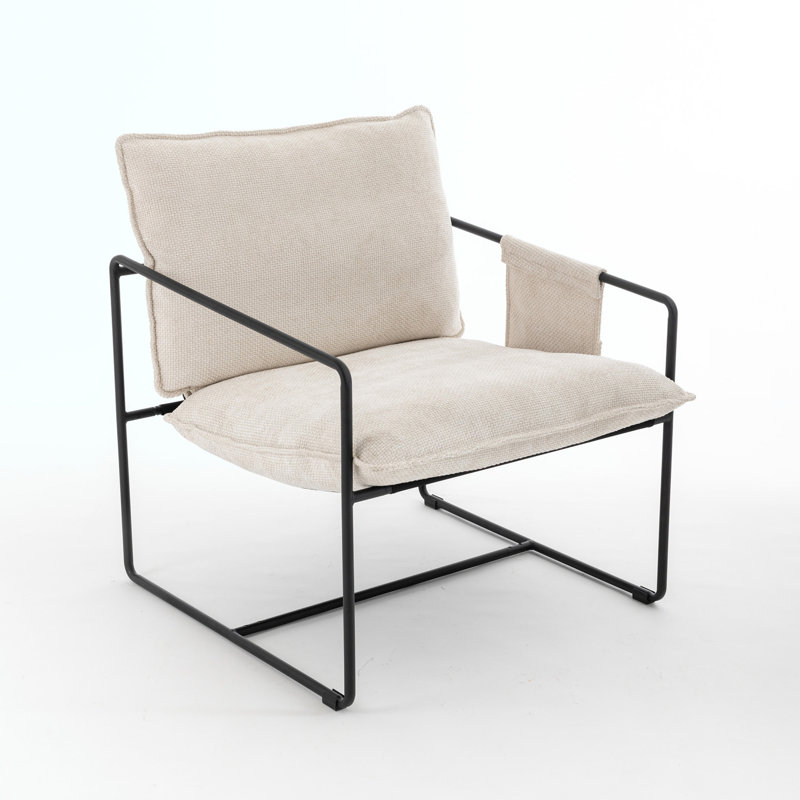 Fauteuil club en velours de 34,64 po de largeur Jathaniel, Velours beige, Noir