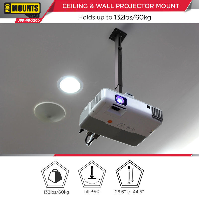 ProMounts Premium Universal Extended Overhead Ceiling Projector Mount, Supports up to 22lbs