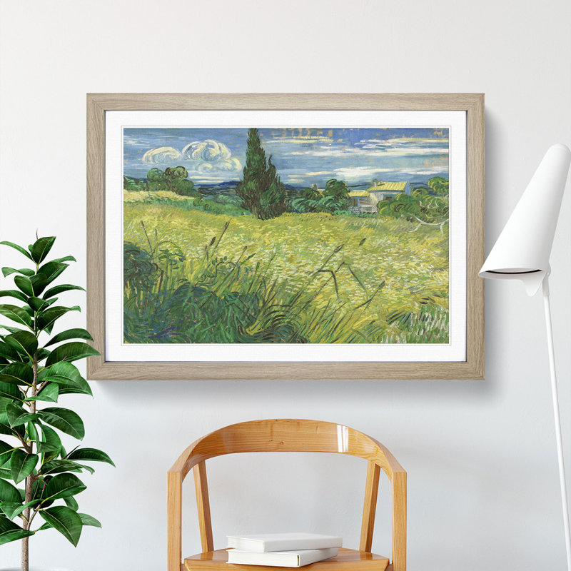 Green Field by Vincent Van Gogh - Picture Frame Painting, Oak Framed, 48cm H x 65cm W x 2cm D
