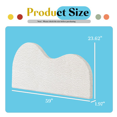 Cloud-Shaped Queen Headboard, Freestanding Foam-Padded Upholstered Backrest with Soft Faux Fleece Cover, No Assembly Required, White, 59" Wide