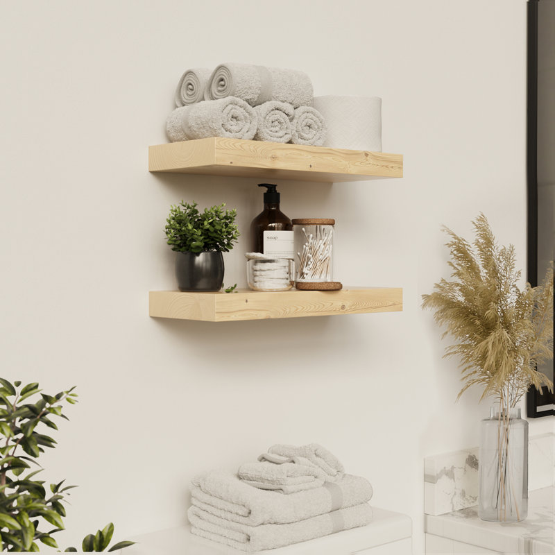 Tablettes flottantes en bois massif, tablettes en bois pour le rangement mural, 1.2" H x 16" W x 6.7" D, Naturel