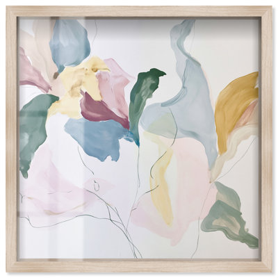 Décoration murale Art Remedy, impression sous-cadre « Aube délicate florale II », couleur sauge, cadre blond, 30 x 30 cm