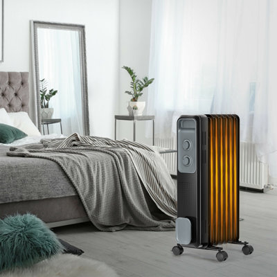 Oil-Filled Portable Radiator Heater,Fast Heating,3-Stage Adjustment,Tip-Over And Overheat Protection,With Wheels And Handle,1200W