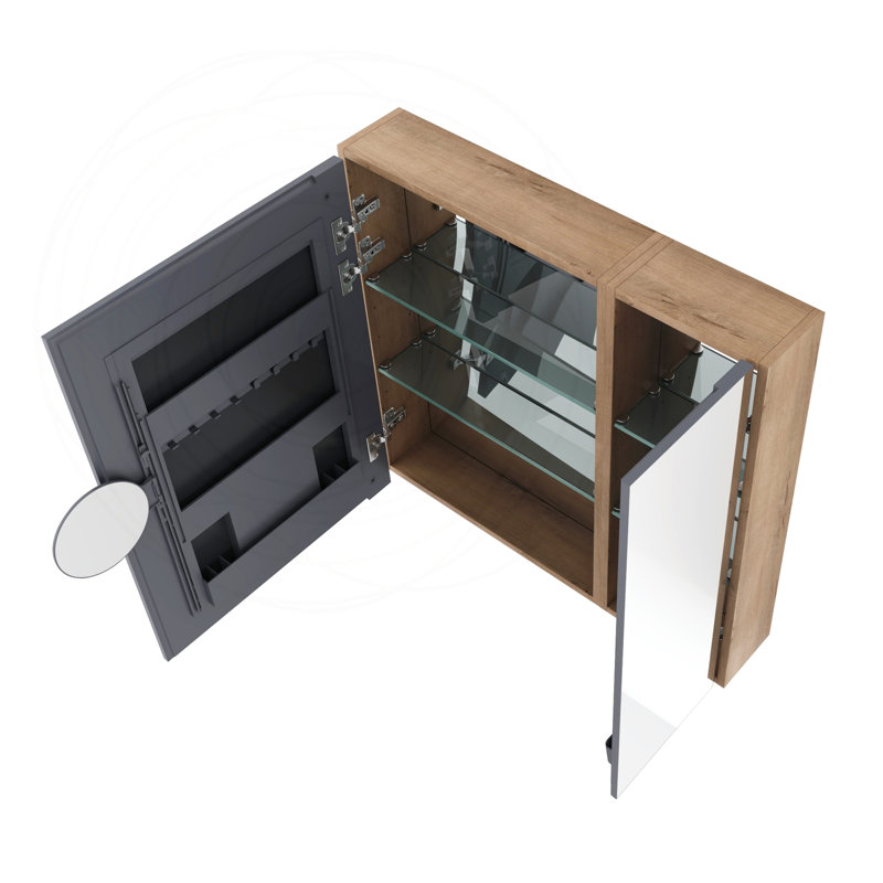Armoire de toilette 33,56 pouces avec rangement, tablettes en verre réglables et organisateurs de porte