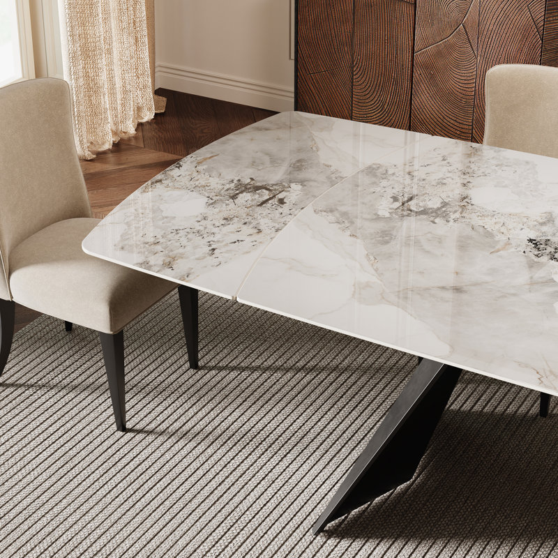 Moiser 78.8" to 110.2" Extendable Dining Table For 10-12 with Sintered Stone Top, Glossy Chanel