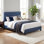 Lit plateforme en cuir végétalien Boyd Sleep Tête de lit réglable | Cadre de luxe durable | 8 pieds de support centraux | Capacité de 700 lb