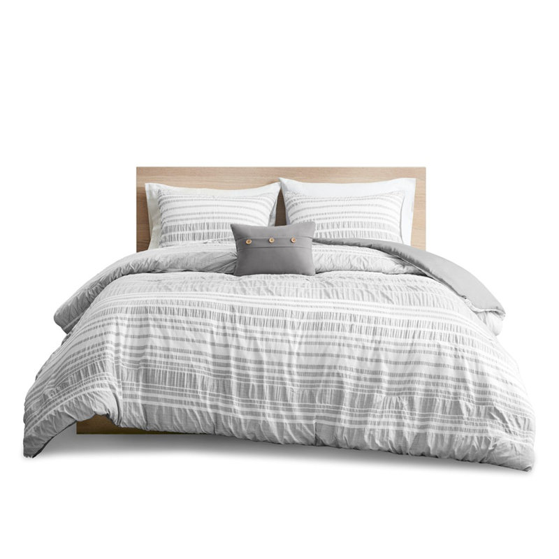 Ensemble de housse de couette à rayures grises Endellion de Gracie Mills, Housse de couette pour lit simple