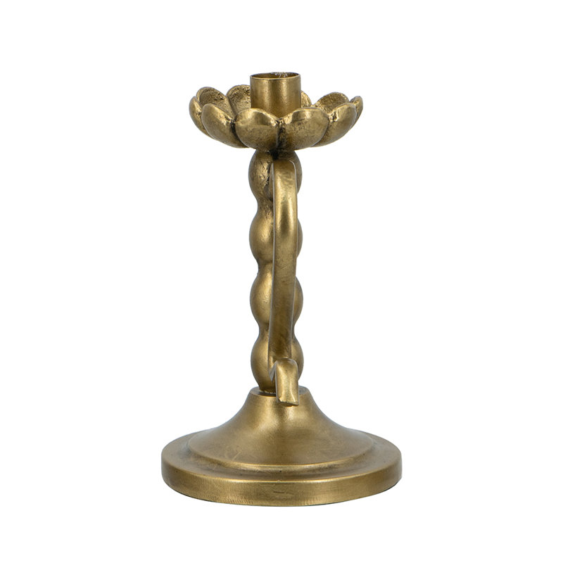Porte-bougie décoratif en fer doré avec motif nervuré et poignée courbée, H 7,3 po x l 4,9 po x P 4,3 po