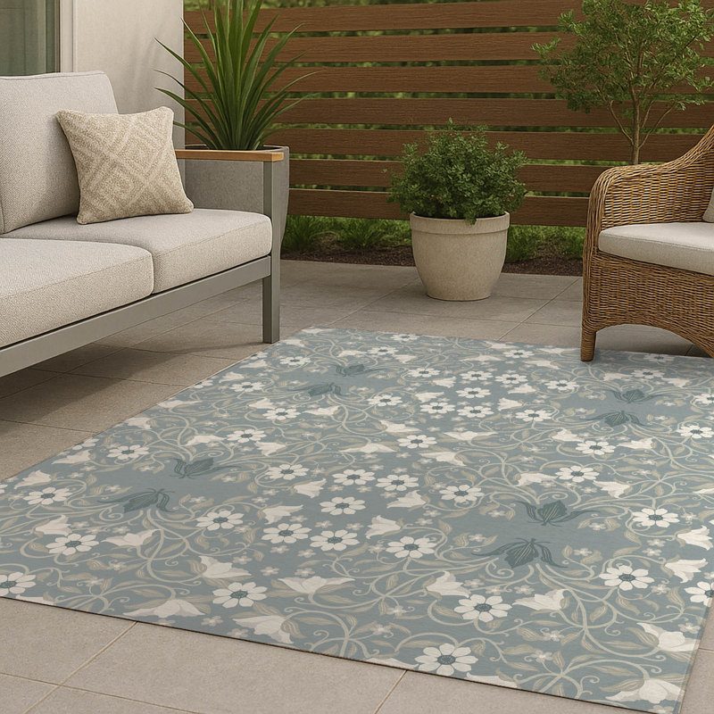 Colette Decorative Non-Slip Outdoor Are Rug, Rectangle 4' x 6', dusty Blue