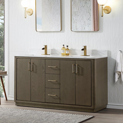 Meuble-lavabo double 60 po avec comptoir en quartz 60 po