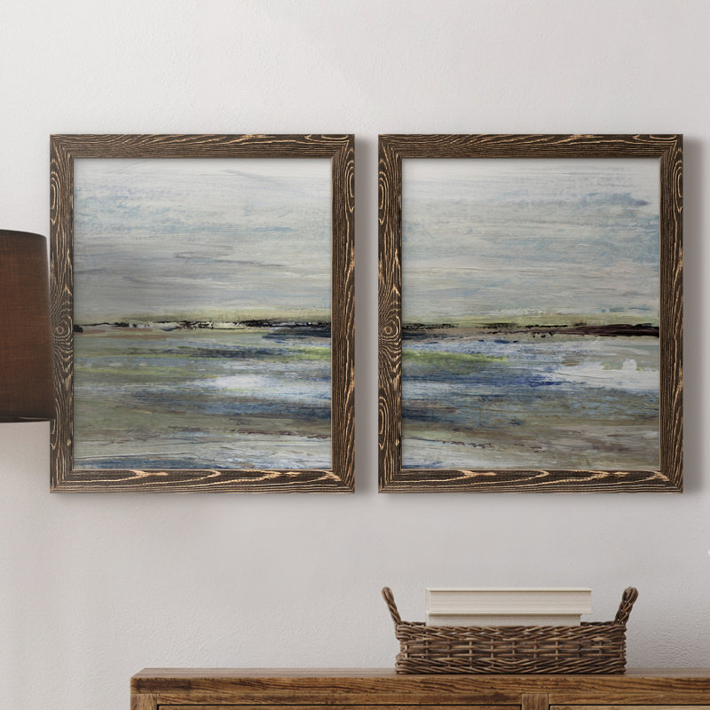 Wetlands I - ensemble de 2 peintures sur toile encadrées, H 31,5 po x l 47 po x P 1,5 po, Noyer