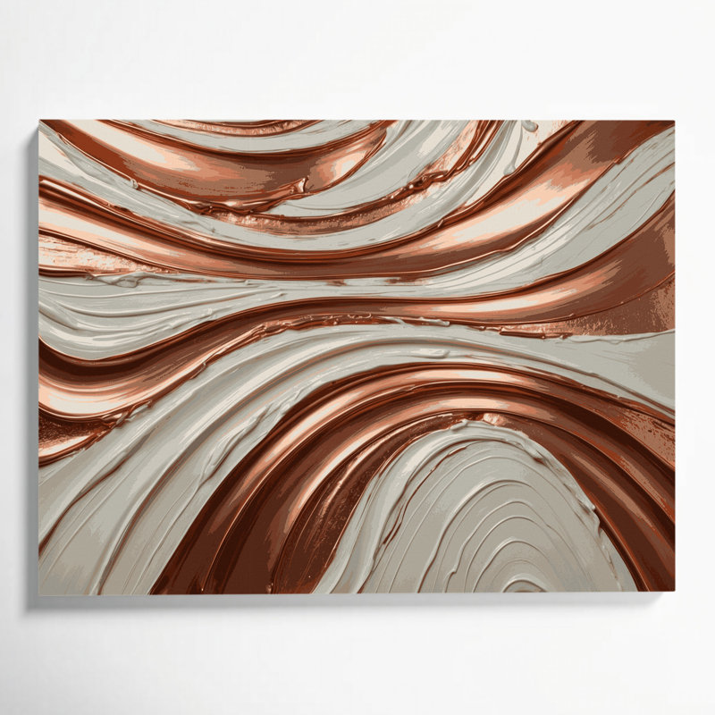 Impression sur toile horizontale horizontale rayée cuivrée beige ivoire, H 16 po x l 20 po