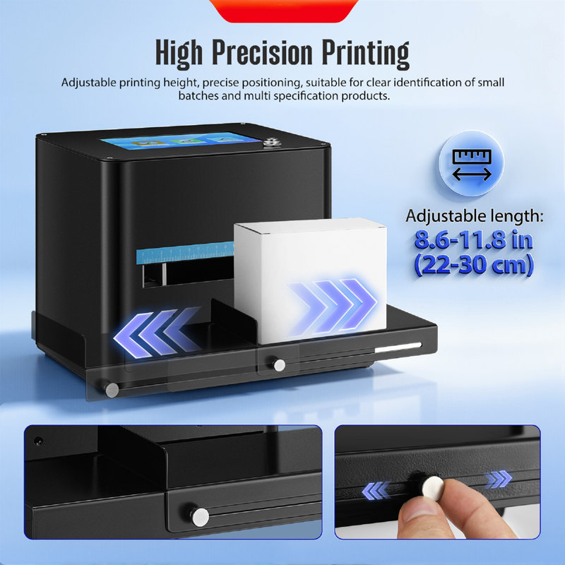 Inkjet Coding Machine with 7" Touch Screen, 0.08-0.5" Batch Code Printer with 42ml Black Ink Cartridge
