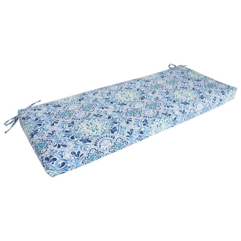 Coussin de banc d'extérieur, L 54 po x P 19 po, Blanc / bleu / Fiorella baltique marocaine