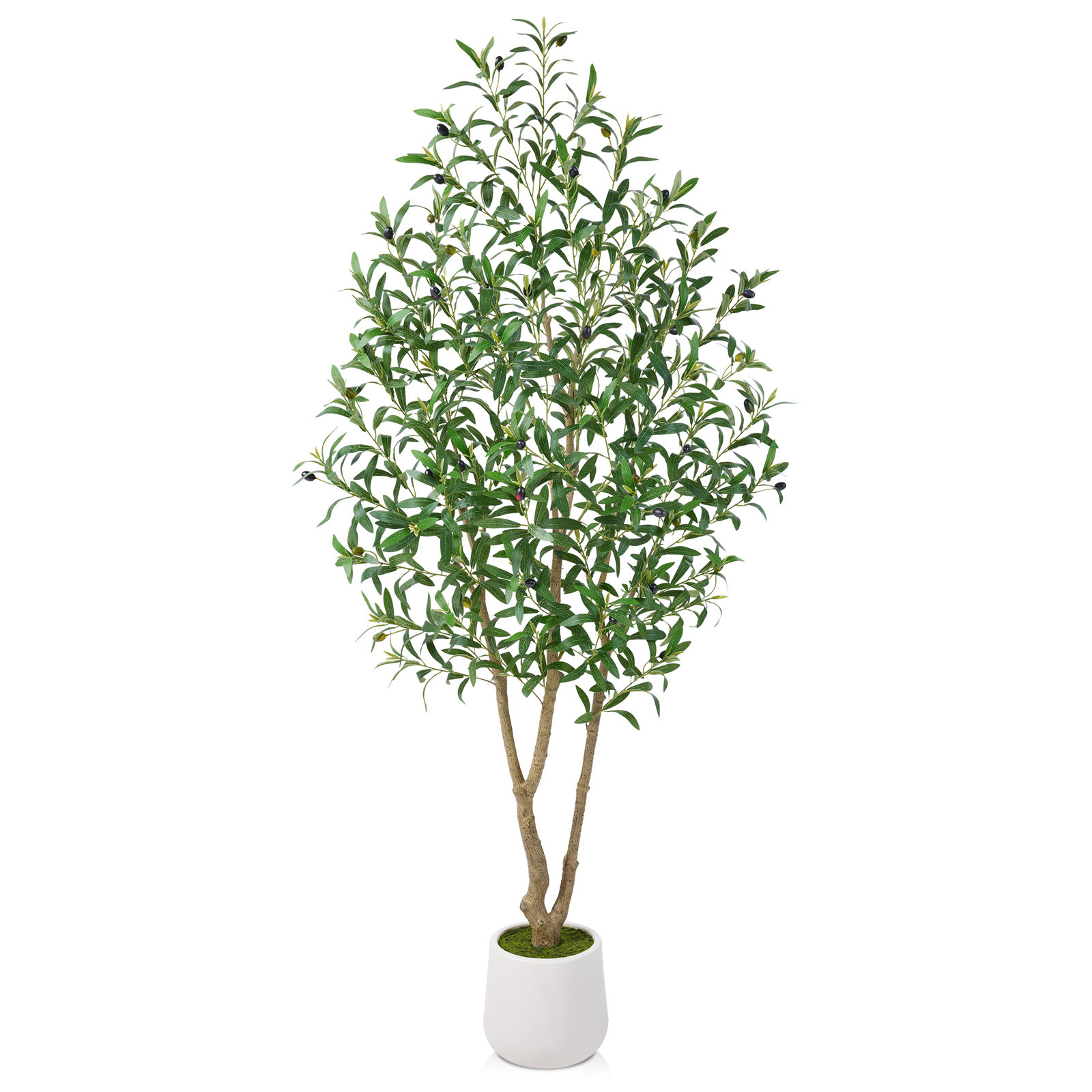 Adcock 7Ft Artificial Olive Tree In White Pot, Faux Silk Floor Plant With Realistic Olives & Lush Leaves For Modern Farmhouse Décor