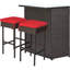 Ensemble de 3 tables de bar en rotin avec 2 tabourets coussinés turquoise-59049362-111465957