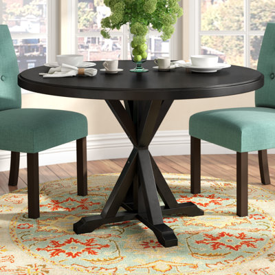 Table de salle à manger ronde rustique noire de 48 pouces avec piédestal robuste en X