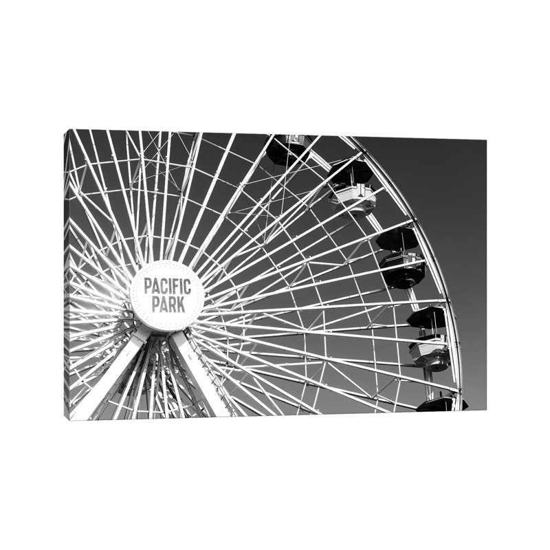 Black California Series - Pacific Wheel Santa Monica 1 Piece Wrapped Canvas Wall Art, 30.48 cm H x 45.72 cm W