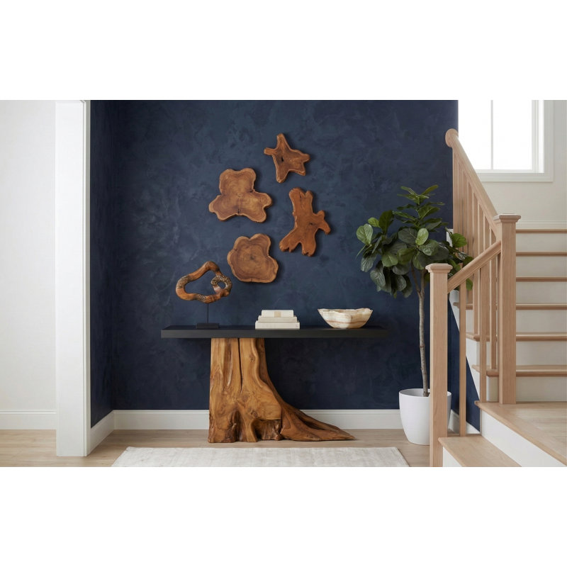 Teak Wood Console Table, Iron Sheet Top