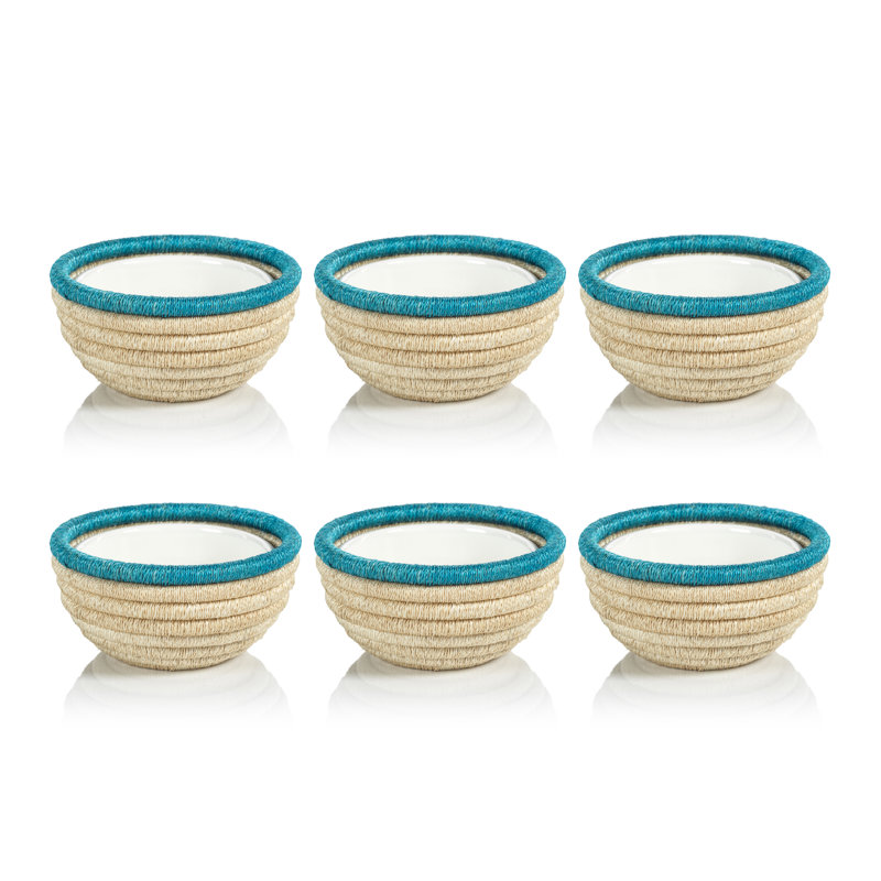 Breakwater Bay Montmorenci Condiment Server, 3'' H x 6.25'' W x 6.25'' L, Beige/Blue