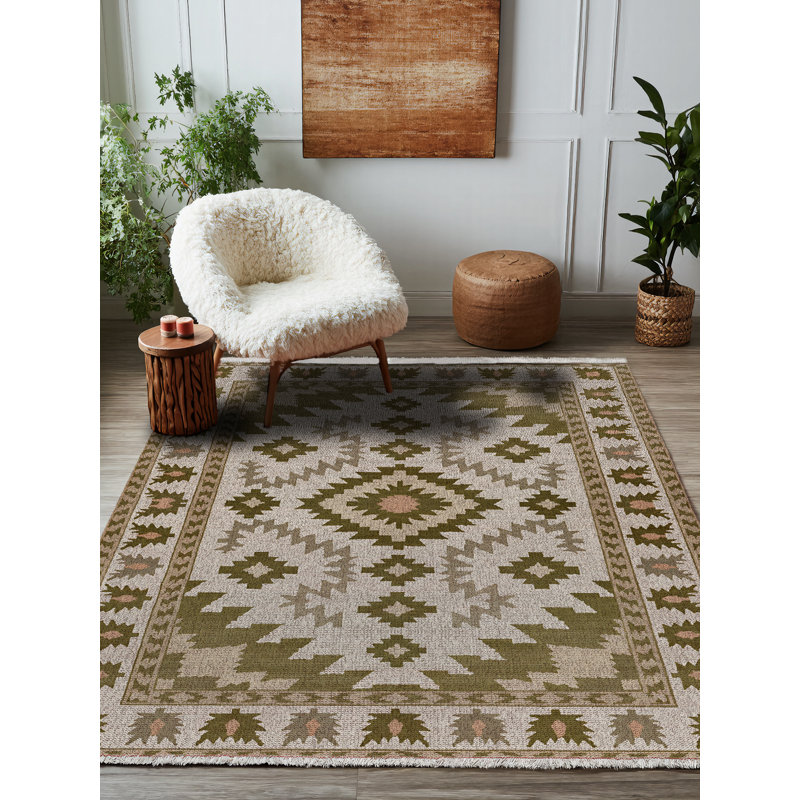 Tapis marocain beige en coton et polyester à imprimé numérique Minna Collection, Rectangle 2 pi 8 po x 5 pi