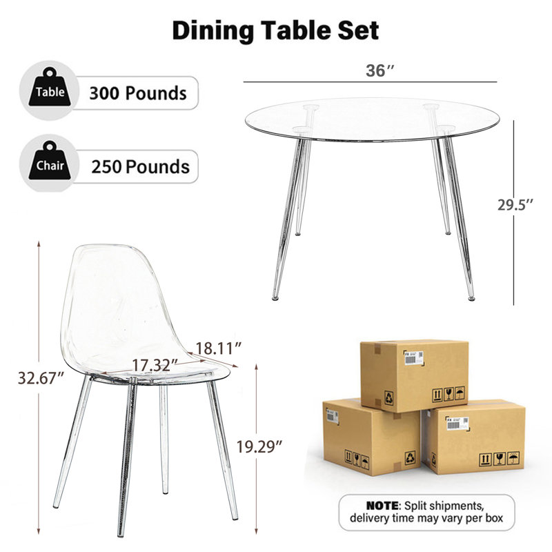 Ensemble repas pour 4 personnes Harisan, Transparent / argent, H 30 po x L 36 po x l 36 po