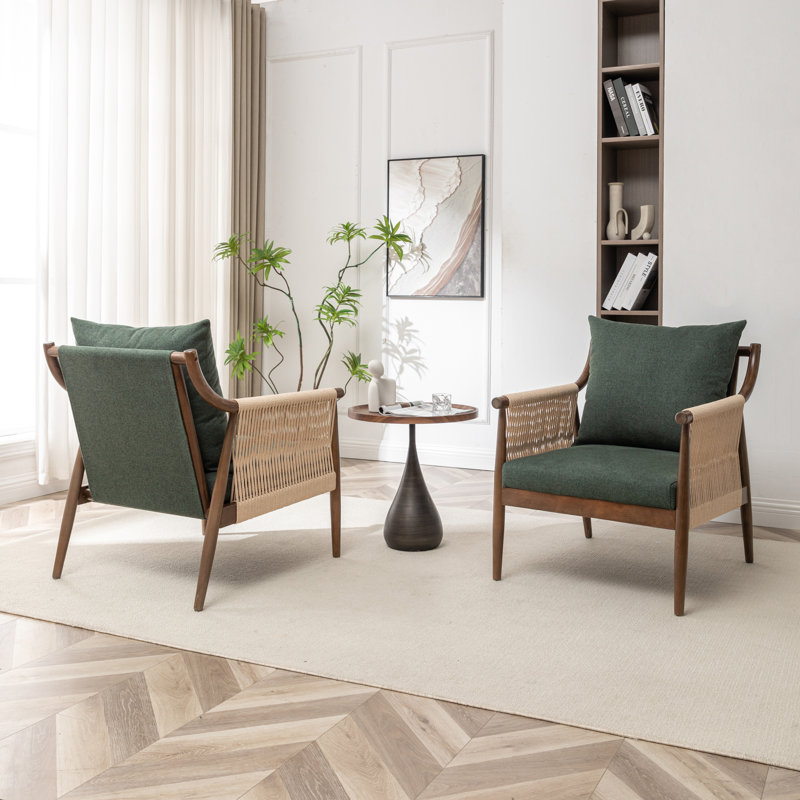 Cofield Upholstered Solid Wood Accent Chair, Green