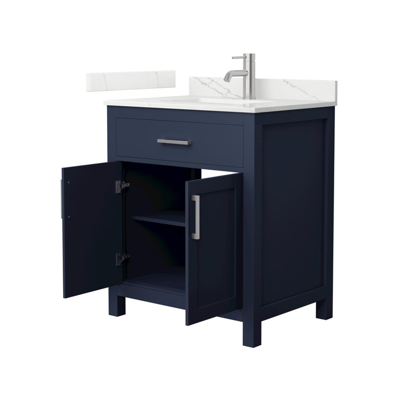 Beckett 30" Freestanding Single Bathroom Vanity with Quartz Top, Dark Blue, Brushed Nickel, Giotto Quartz