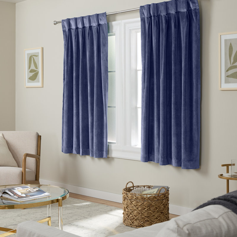 Donna Room Darkening Curtain Pair, Navy Blue, 27"W x 63"L