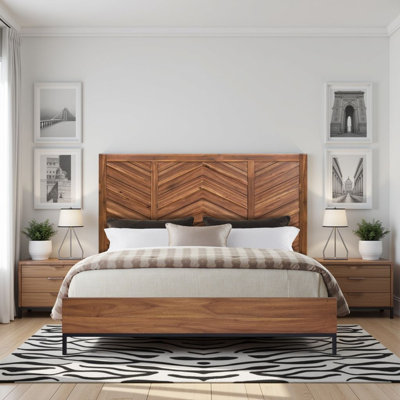Astoria King Platform Bed, Natural Herringbone Finish