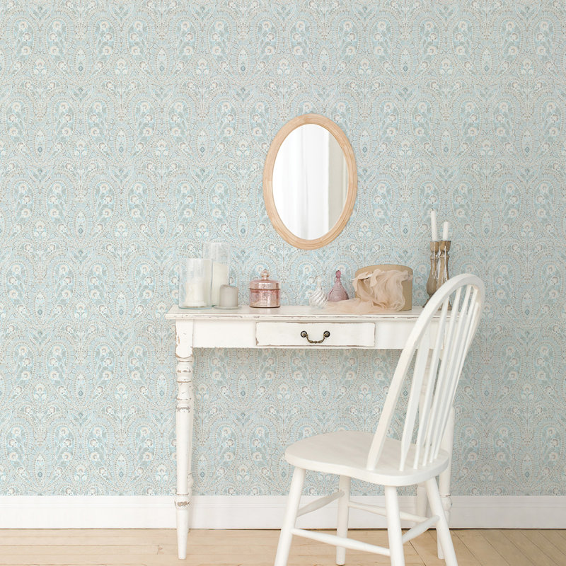 Garretson 1000cm x 52.8cm Satin Wallpaper Roll, Blue
