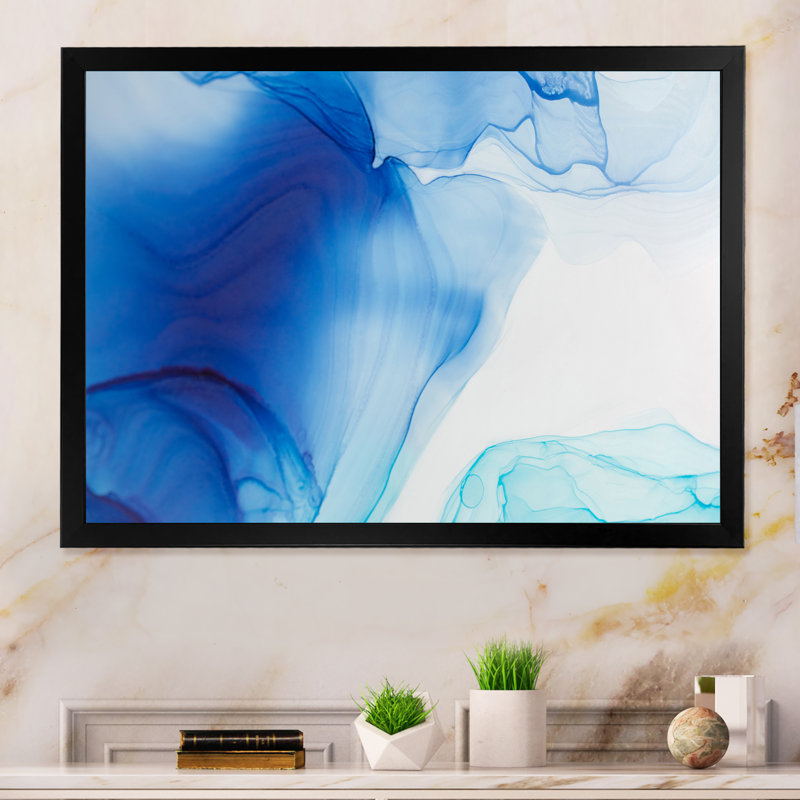 «Gray and Blue Marble Waves II», reproduction sur toile flottante, Cadre photo noir, H 8 po x l 12 po x P 1 po