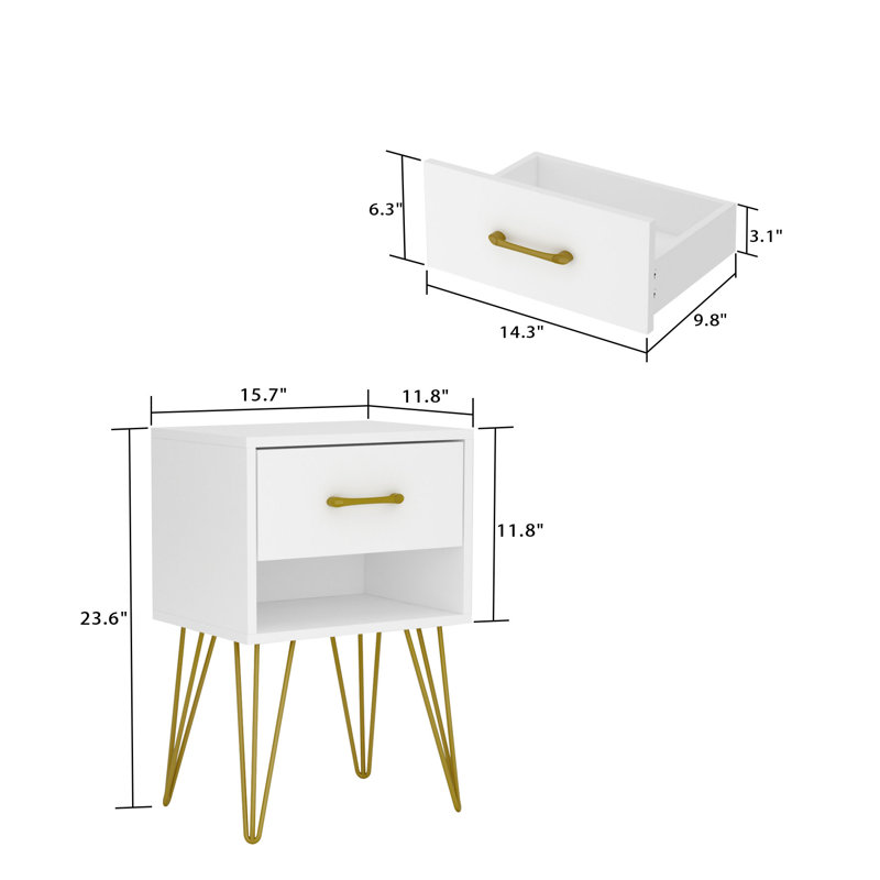 Marthel 15.7'' W Metal Nightstand, White