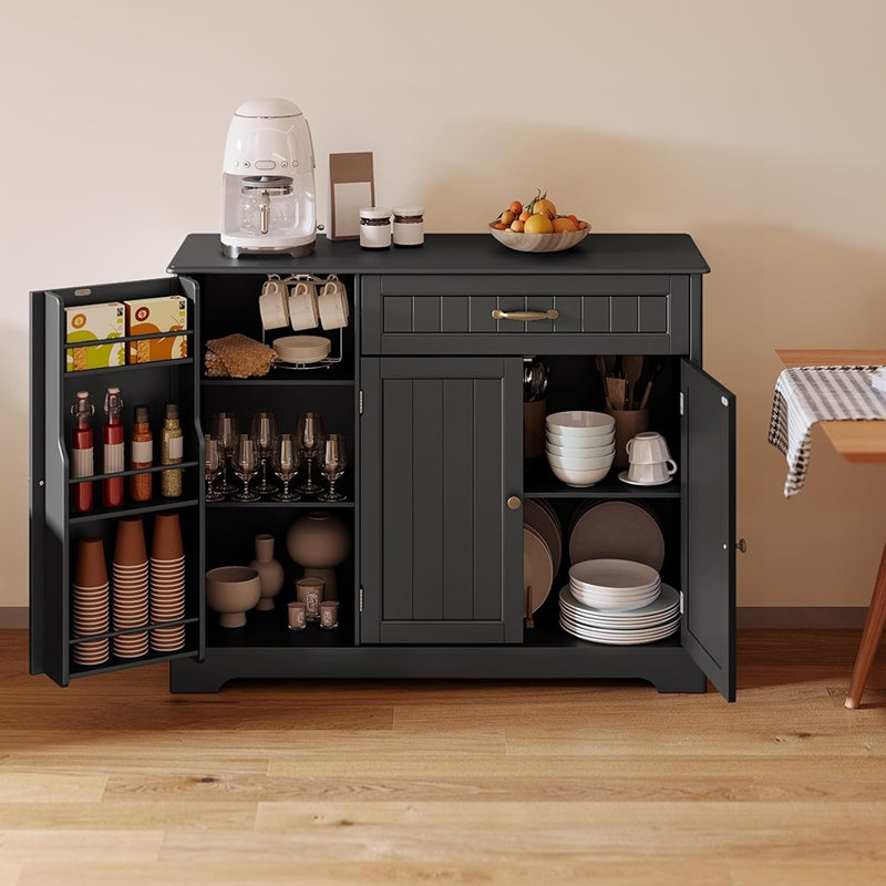 Small Kitchen Sideboard Buffet With Drawer & Shelf, Coffee Bar Cabinet – Black
