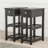 24" Tall End Table With Drawer and Shelves, Narrow Side Table for Small Space