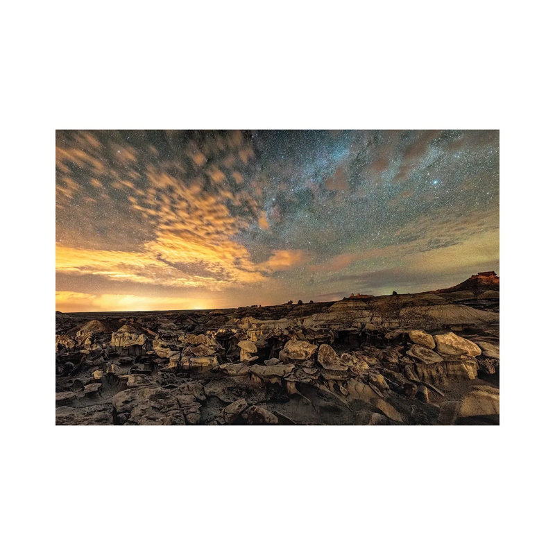 Bisti Badlands Hoodoos Under Bright New Mexico Starry Night 1 Piece Wrapped Canvas Wall Art, 30.48cm H x 45.72cm W x 1.91cm D