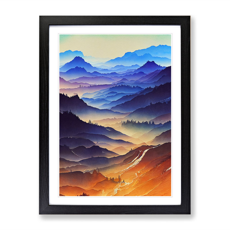XV1022-2930X Mountain Landscape Painting No.5 - Single Picture Frame Print, Black, 64cm H x 46cm W
