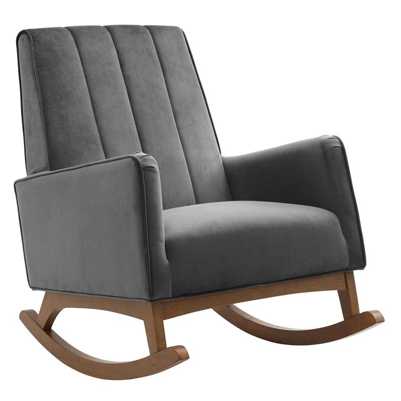 Kuhlmann Performance Velvet Rocking Chair In Light Grey, Grey Velvet