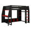 Lit mezzanine double avec bureau et tablettes multiples, cadre de lit mezzanine en bois avec DEL et portemanteau suspendu