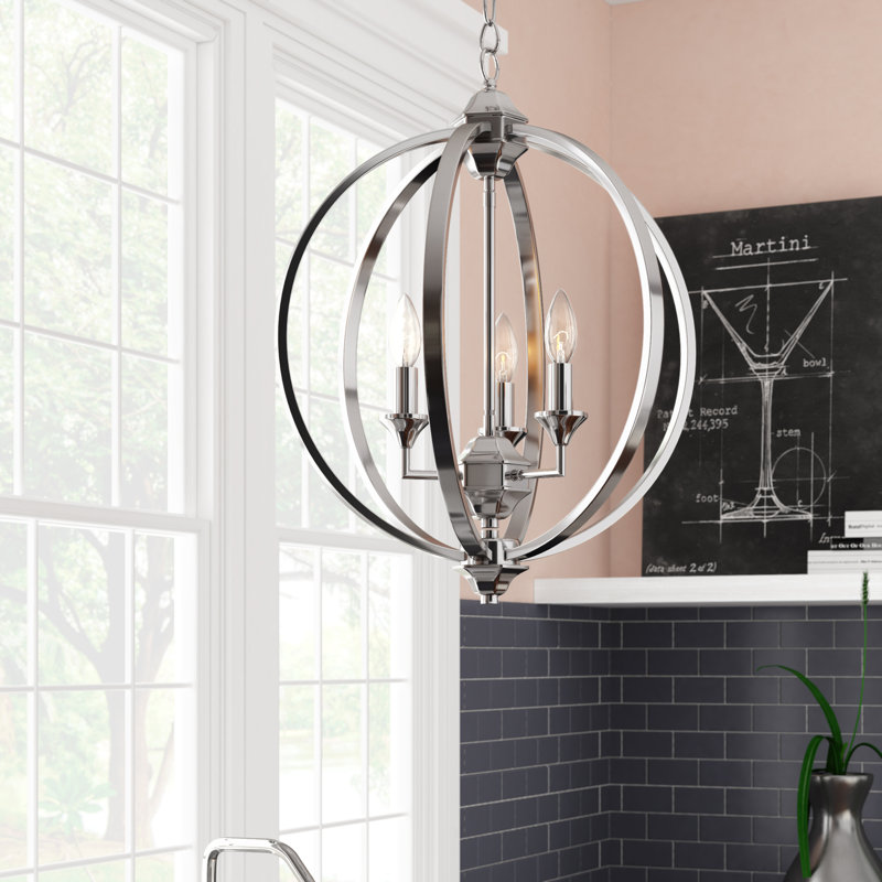 Lustre de globe à 3 lumières unique/avec accents en fer forgé Minneota