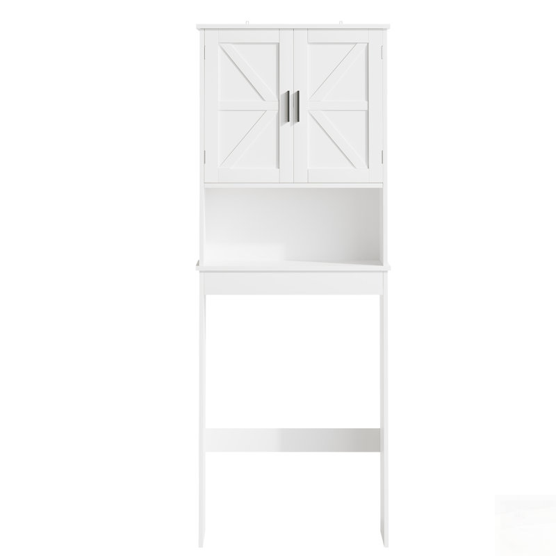 Armoire de rangement au-dessus de la toilette avec tablette réglable, organisateur d'économie d'espace de salle de bain avec portes doubles et tablette ouverte, support de toilette autoportant pour petite salle de bain