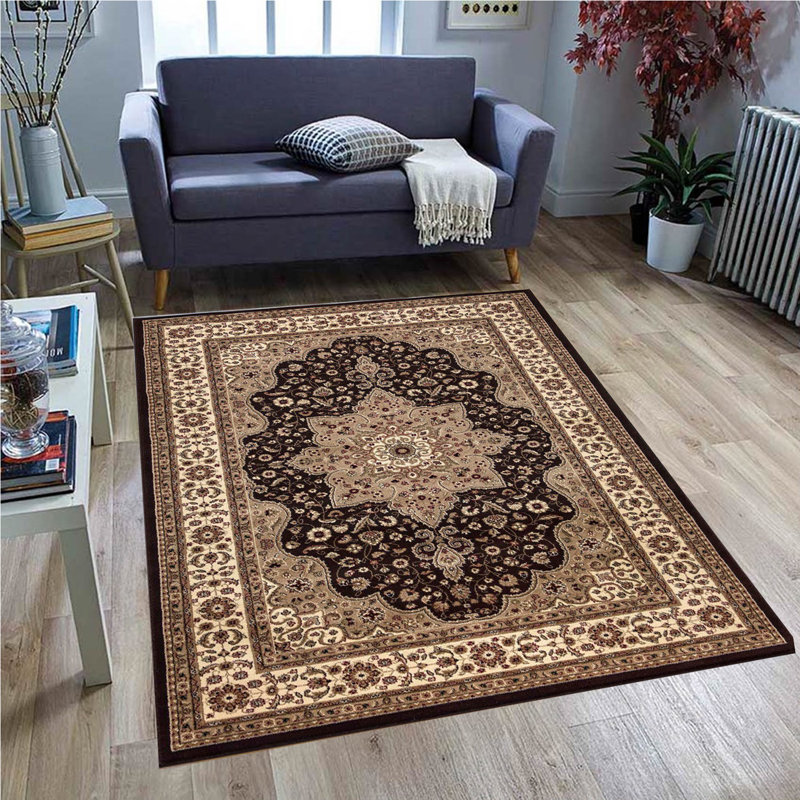 Non Slip Traditional Round Rug 120x120 cm – Turkish Polypropylene Carpet for Living Room, Bedroom & Dining Room