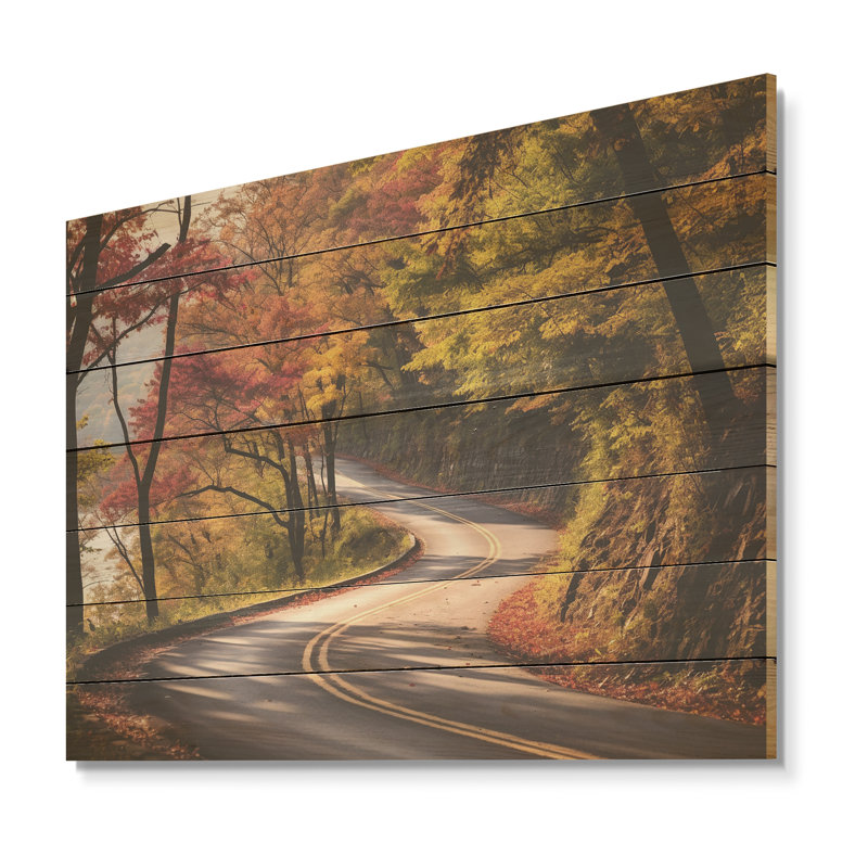 Shades Of Purple Road Into Forest IV - Road On Wood Print, 34" H x 44" W x 0.78" D